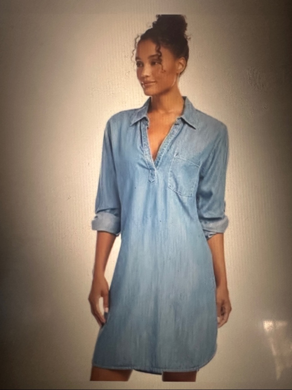 NWT Karen Kane Roll Tab Sleeve Chambray Shirt Dress, size Large